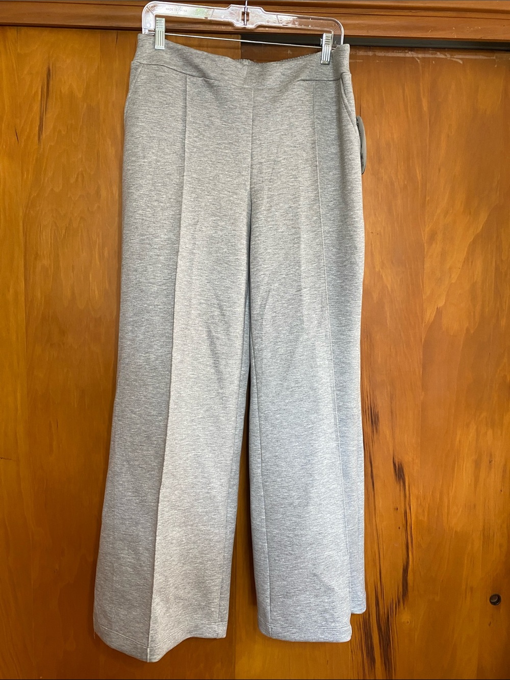 Women's Wide-Leg Knit Pants in Light Heather Gray Casual Soft Lounge Inseam 30”